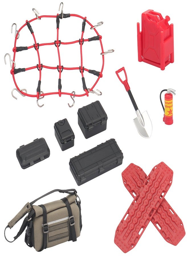 daitoku 1/24 & 1/18 Car Roof Decoration RC Crawler Accessories Luggage Net ARB Bags Recovery Boards Luggage Box Fire Fuel Tanks Extinguisher Shovel Wood Box for 1/18 TRX4M 1/24 Axial SCX24 (Red) - Image 1